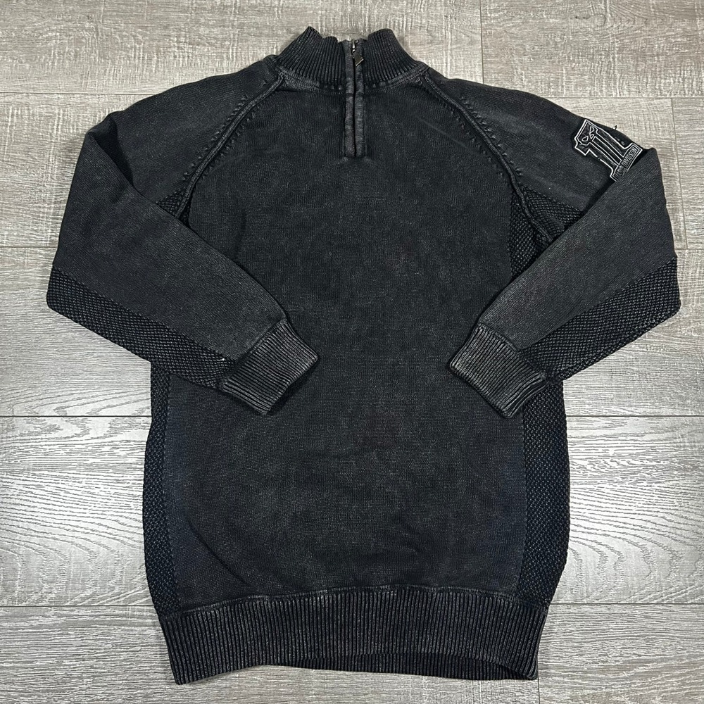 Harley Davidson Mens Black Cotton Quarter Zip Sweater Skull Patch 96492-13VM M